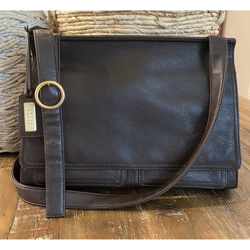 Vintage CRAZY HORSE Leather Crossbody Brown Shoulder Bag Please Read